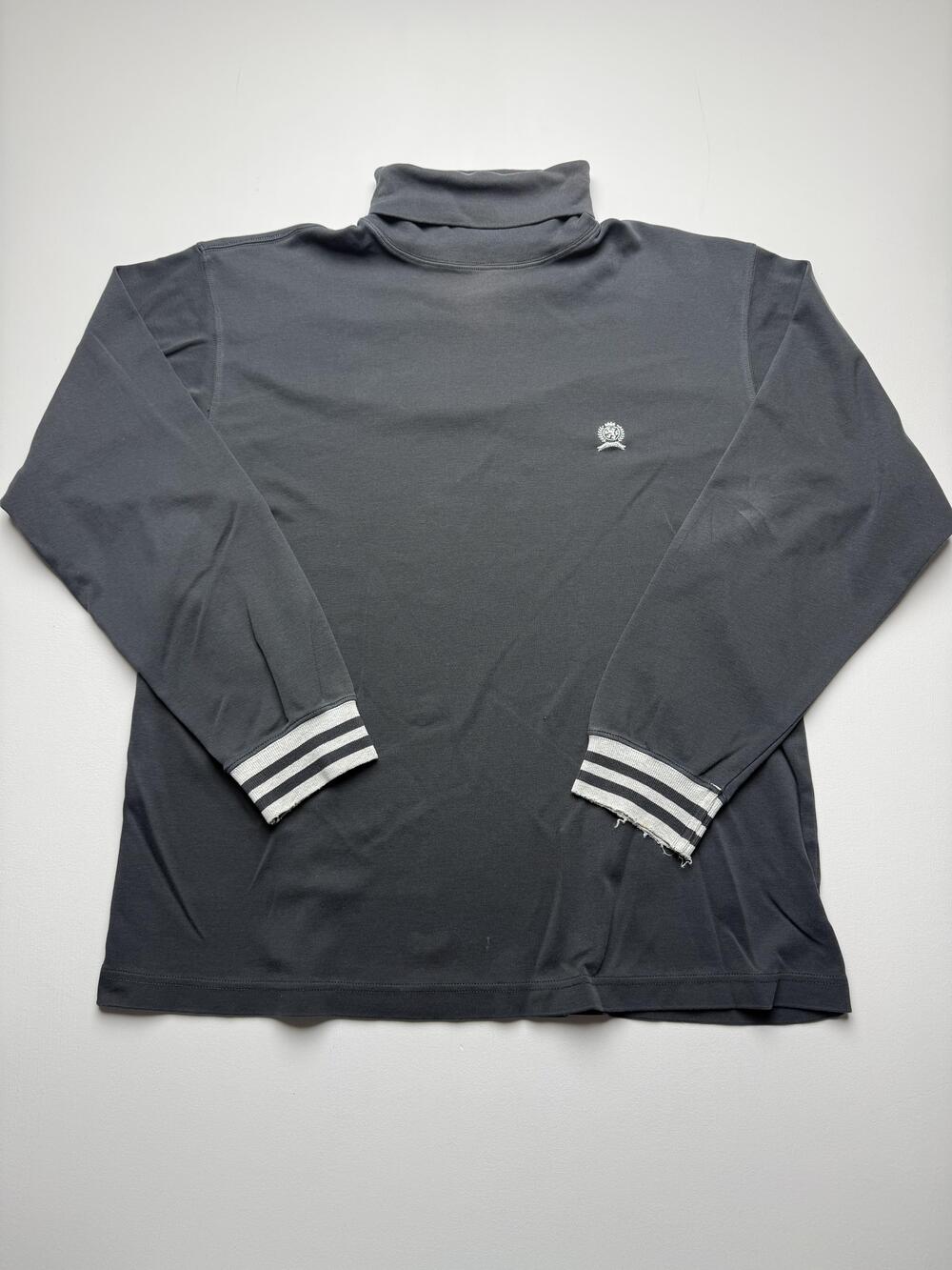 Tommy Hilfiger Shirt Mens Medium Black Long Sleeve Turtleneck Logo Tee Striped
